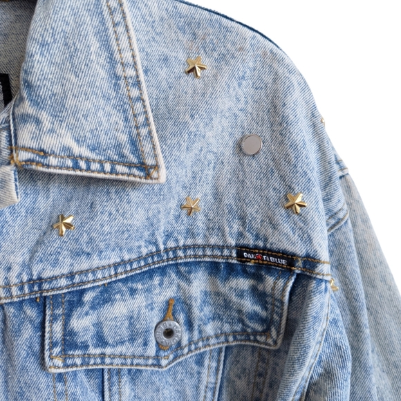 DAKOTA BLUE Vintage 80's Studded Beaded Fringe Cropped Light Wash Denim Jacket - Picture 6 of 14